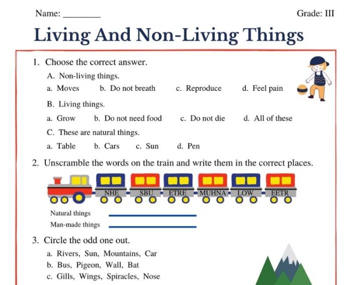 Characteristic of living things worksheet