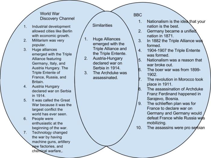 Similarities and differences between ww1 and ww2 venn diagram