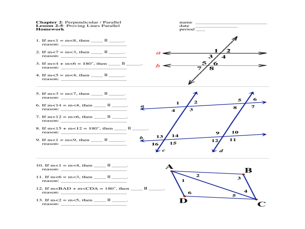 Quiz 3-2 proving lines are parallel answer key